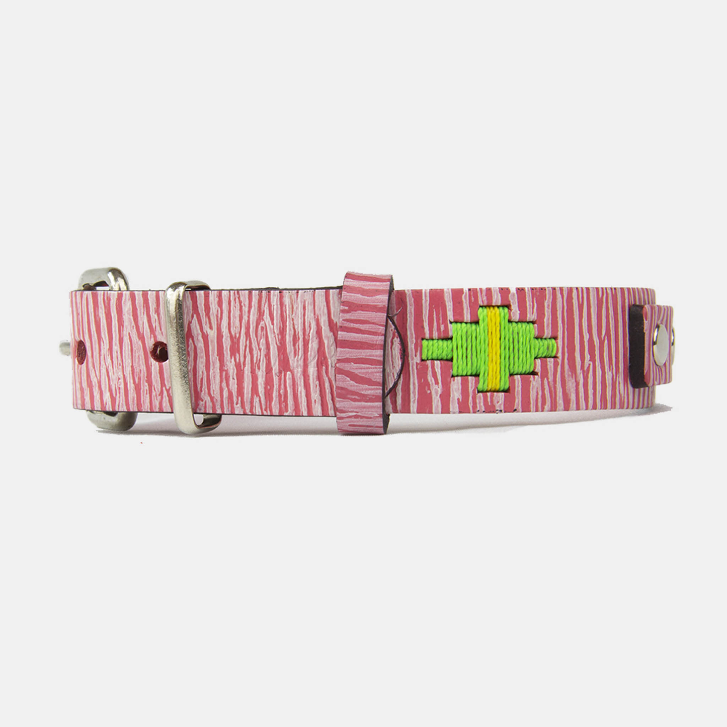 Collar de Cuero Bordado - Lassie Rosado y Blanco
