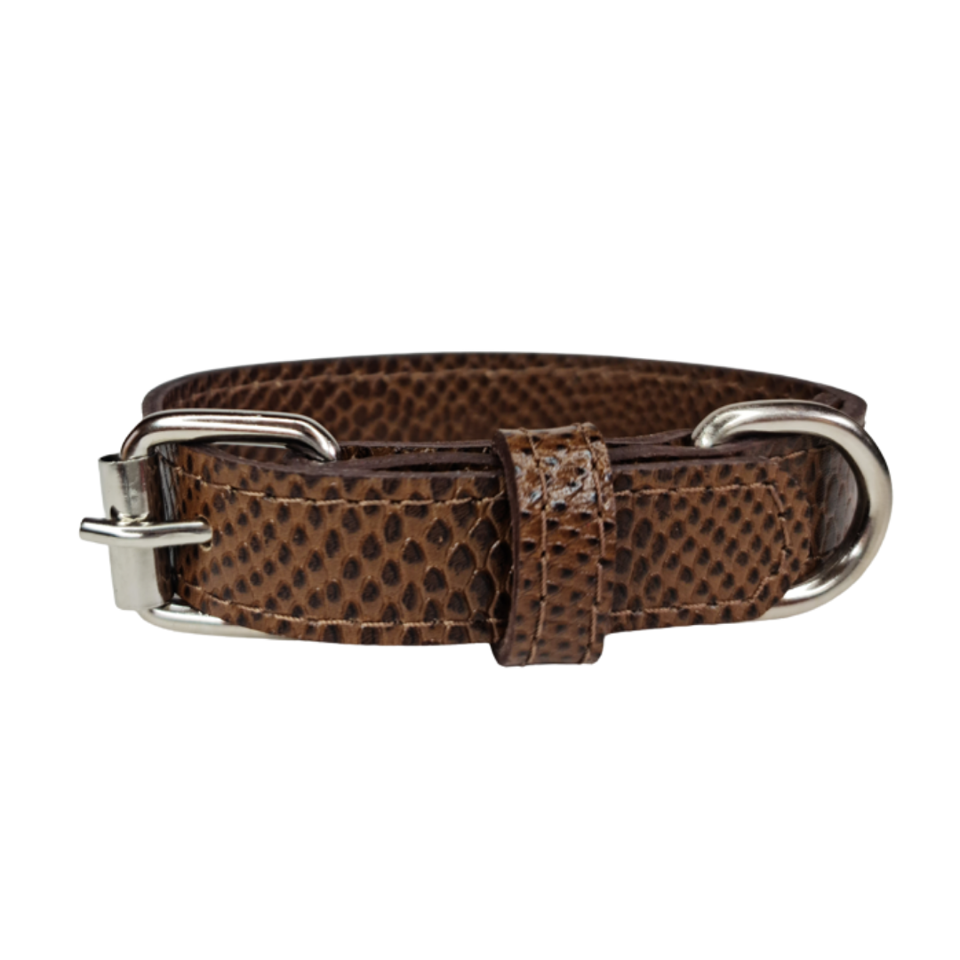 Collar de Cuero para perros - Café hebilla nickel