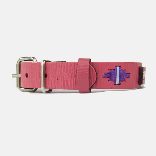 Collar de Cuero Bordado - Lassie Rosado