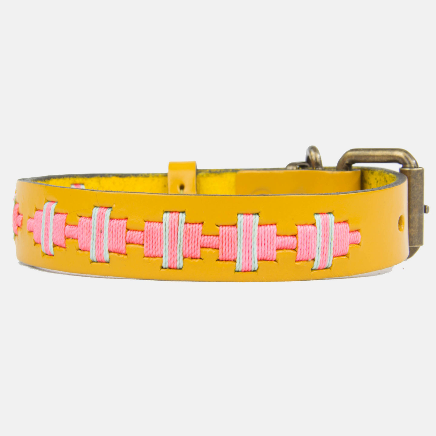 Collar de Cuero Bordado - Toby Mostaza