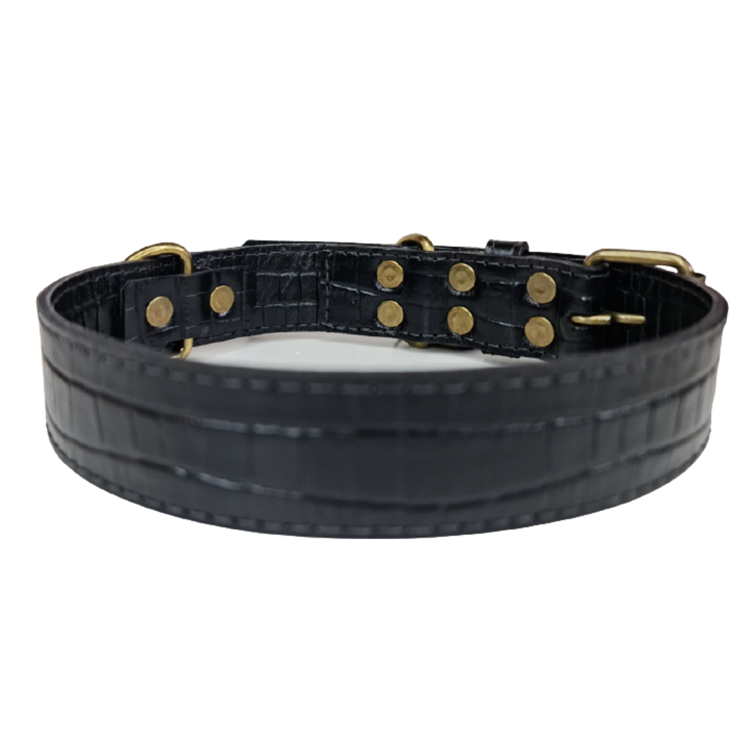 Collar de Cuero para perros - Cocodrilo Negro hebilla envejecida