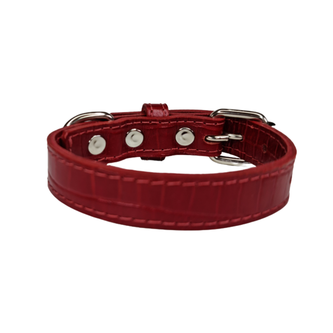 Collar de Cuero para perros - Cocodrilo Rojo - Nickel