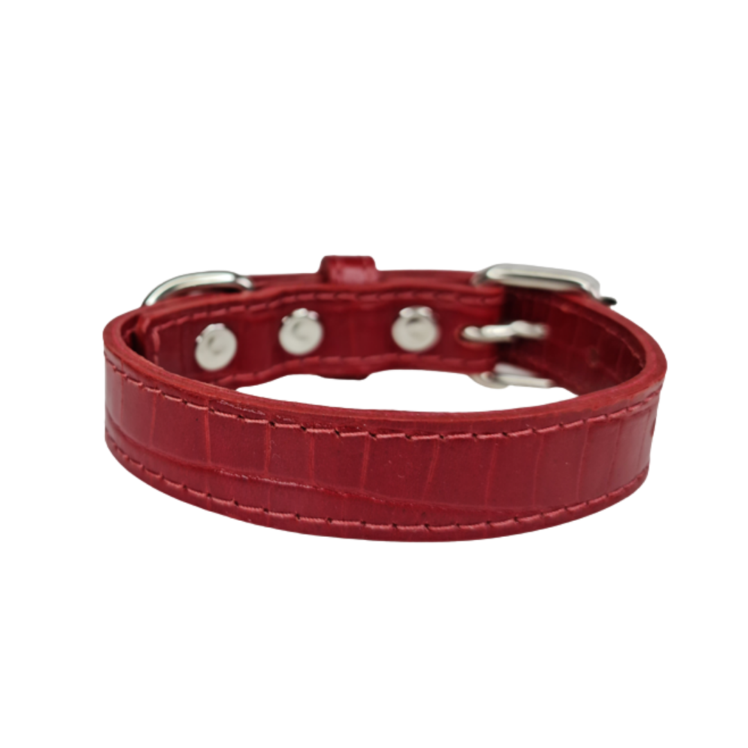 Collar de Cuero para perros - Cocodrilo Rojo - Nickel