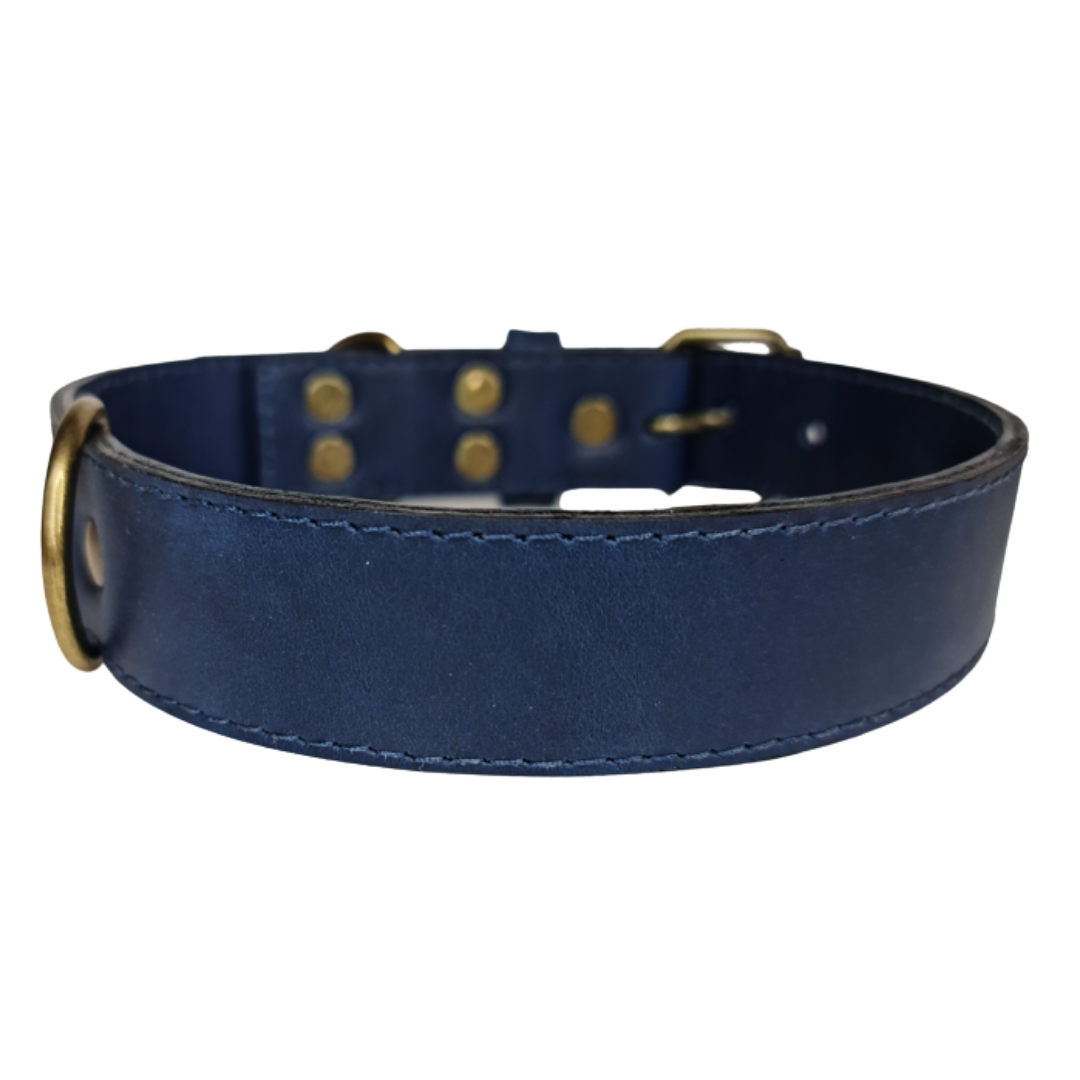 Collar de Cuero para perros - Azúl hebilla envejecida