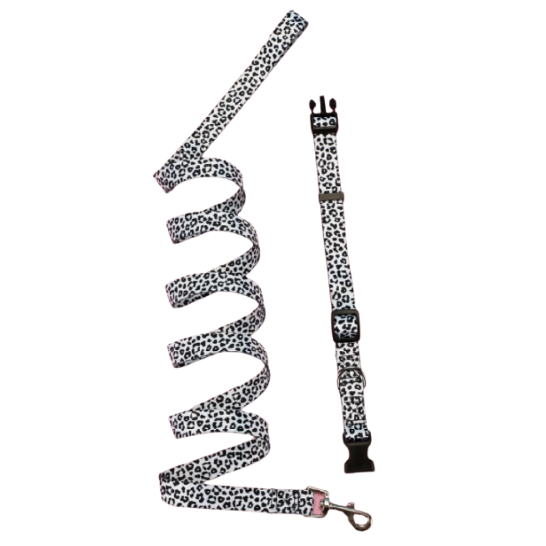 Conjunto Correa + Collar - Blanco y Negro