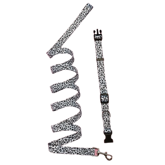 Conjunto Correa + Collar - Blanco y Negro