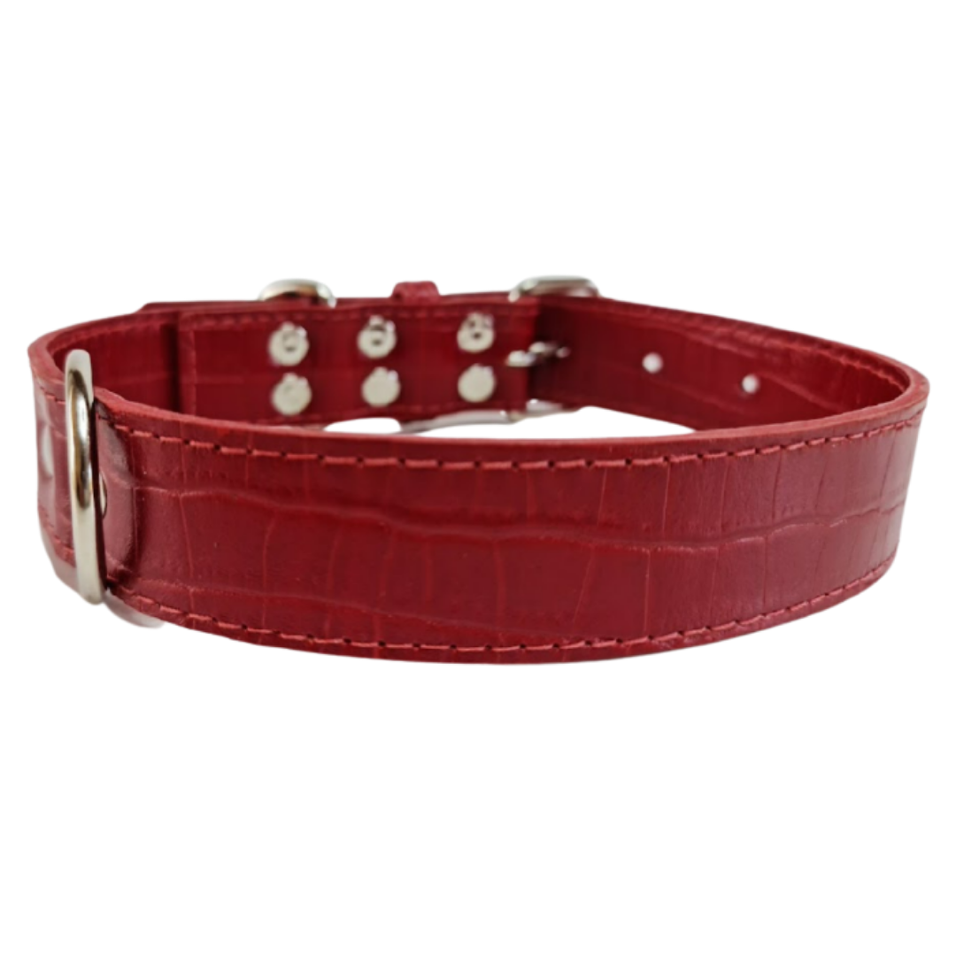 Collar de Cuero para perros - Cocodrilo Rojo - Nickel