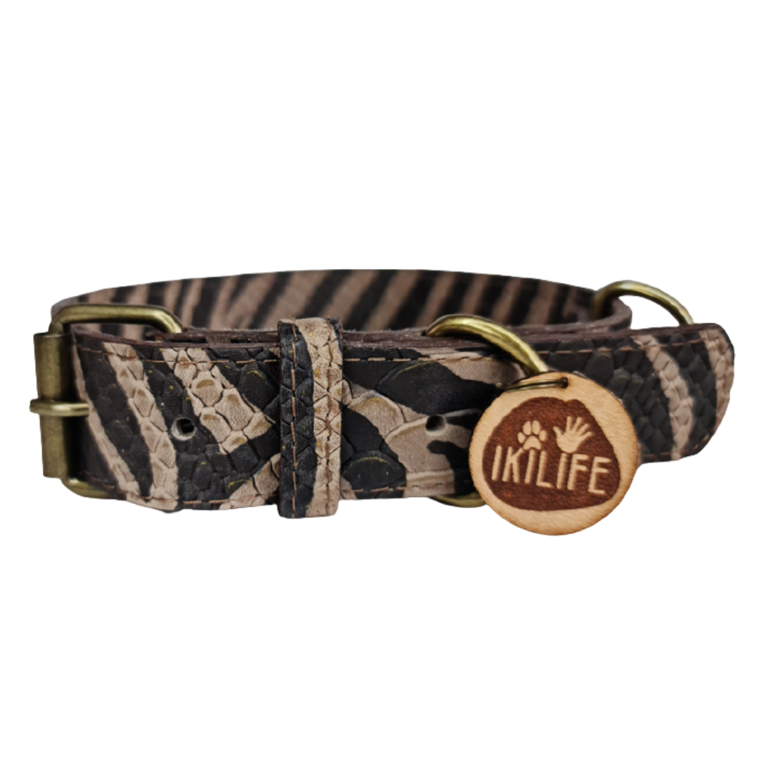 Collar de Cuero para perros - Zebra hebilla envejecida