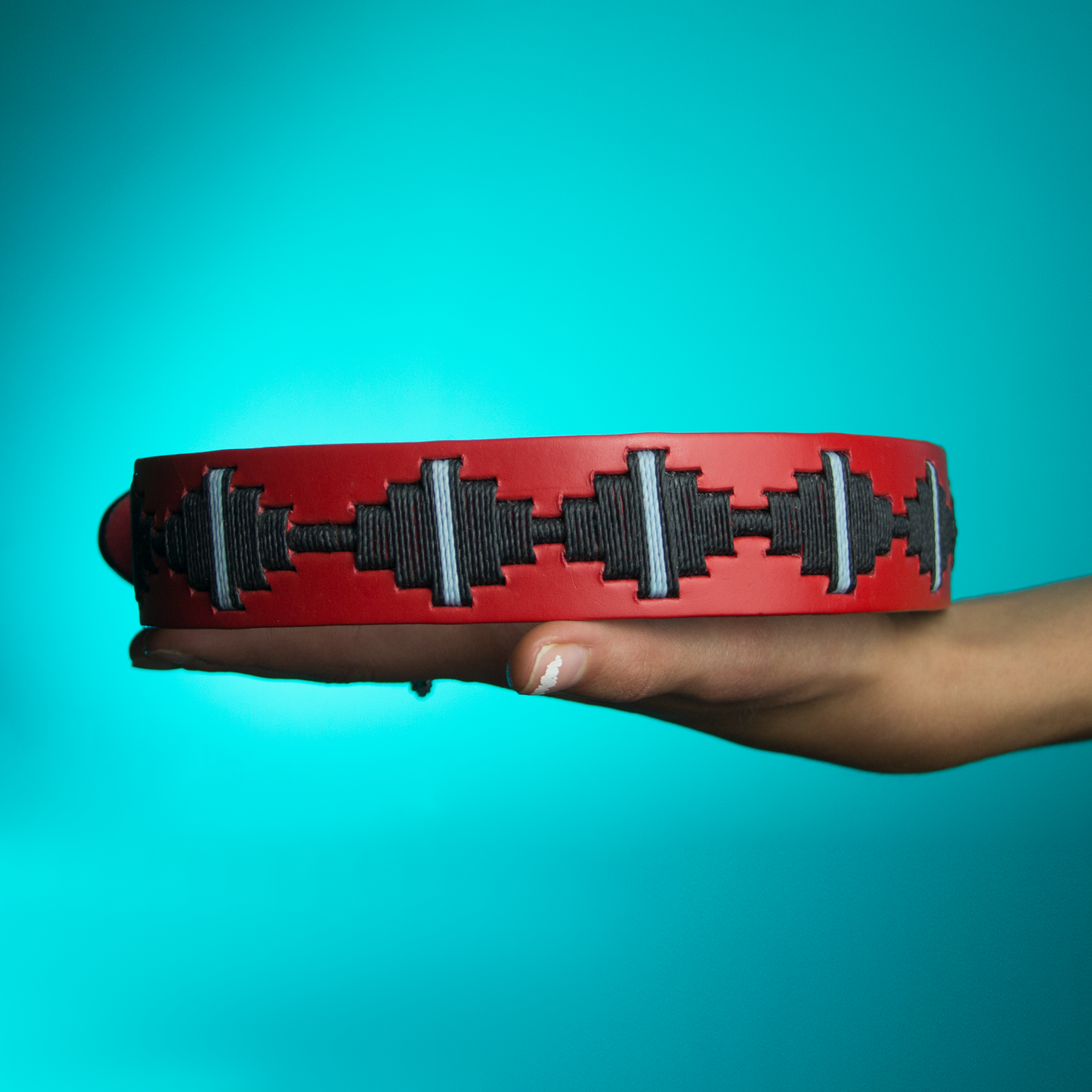 Collar de Cuero Bordado - Toby Rojo