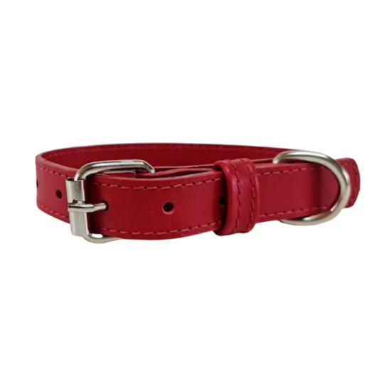 Collar de Cuero para perros - Rojo Liso hebilla nickel