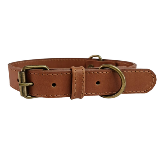 Collar de Cuero para perros - Camel hebilla envejecida