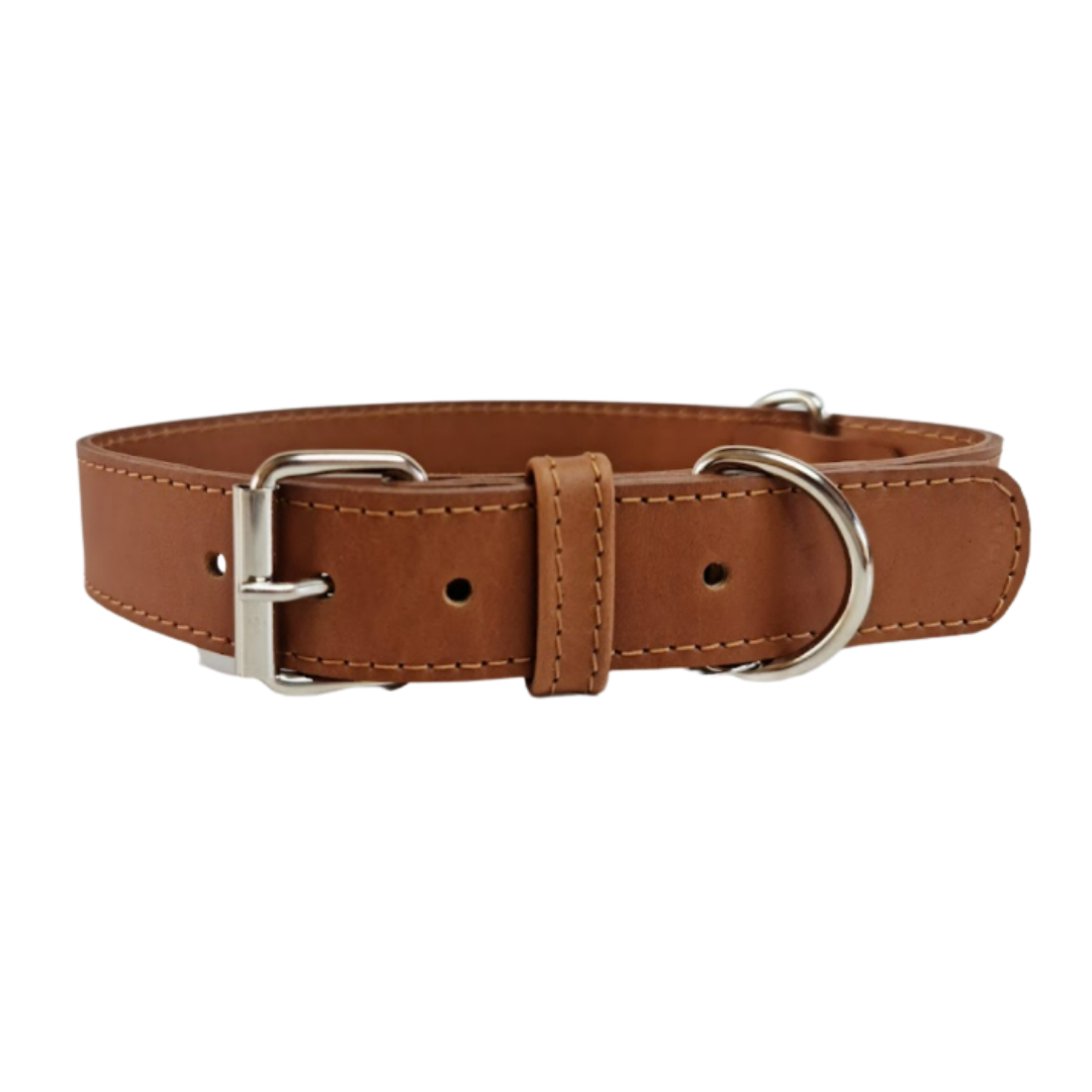 Collar de Cuero para perros - Camel hebilla Nickel