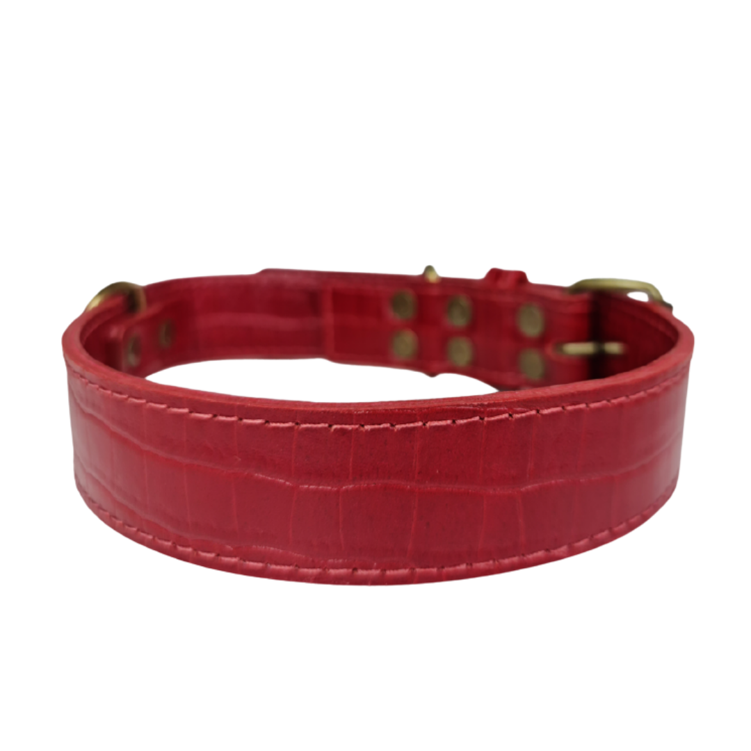 Collar de Cuero para perros - Cocodrilo Rojo - hebilla envejecida