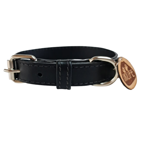 Collar de Cuero para perros - Negro Liso hebilla nickel