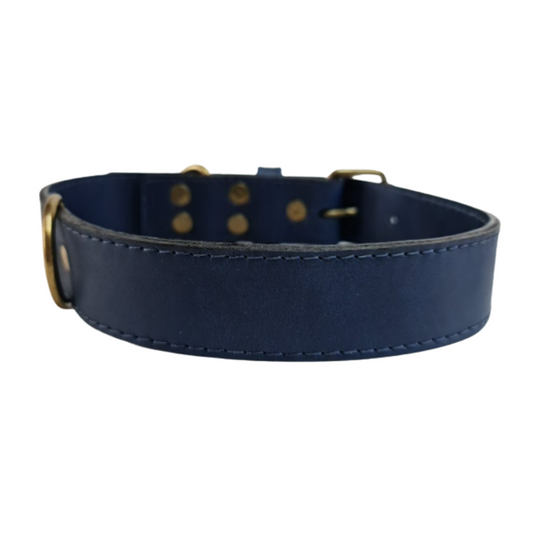 Collar de Cuero para perros - Azúl hebilla envejecida
