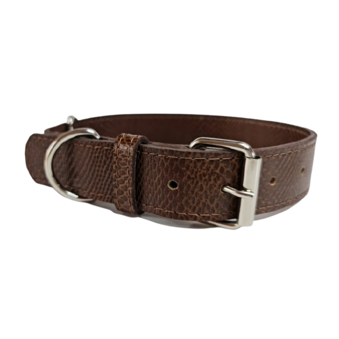 Collar de Cuero para perros - Café hebilla nickel