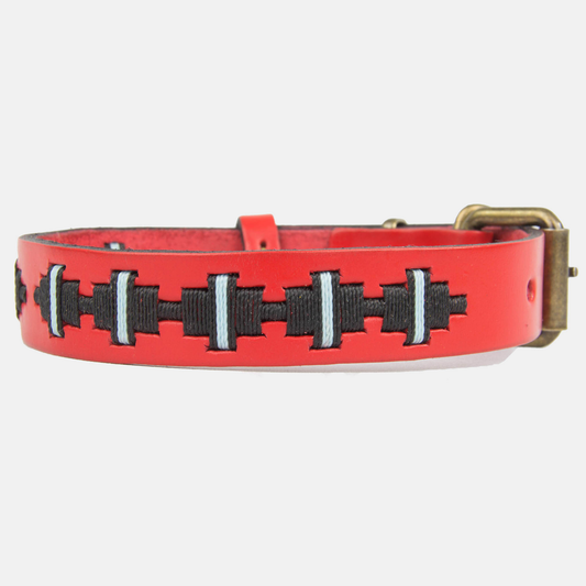 Collar de Cuero Bordado - Toby Rojo
