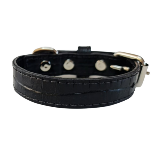 Collar de Cuero para perros - Cocodrilo Negro - nickel
