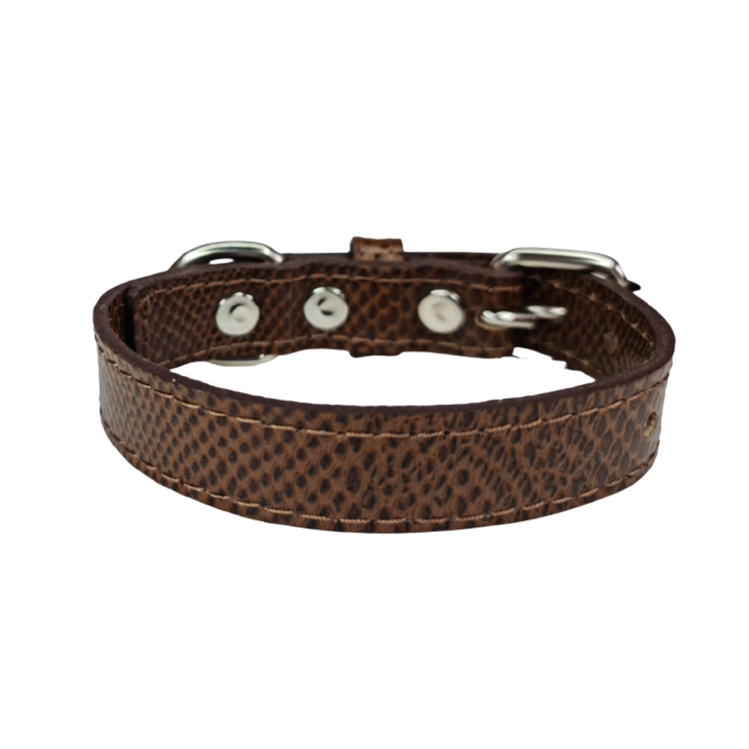 Collar de Cuero para perros - Café hebilla nickel