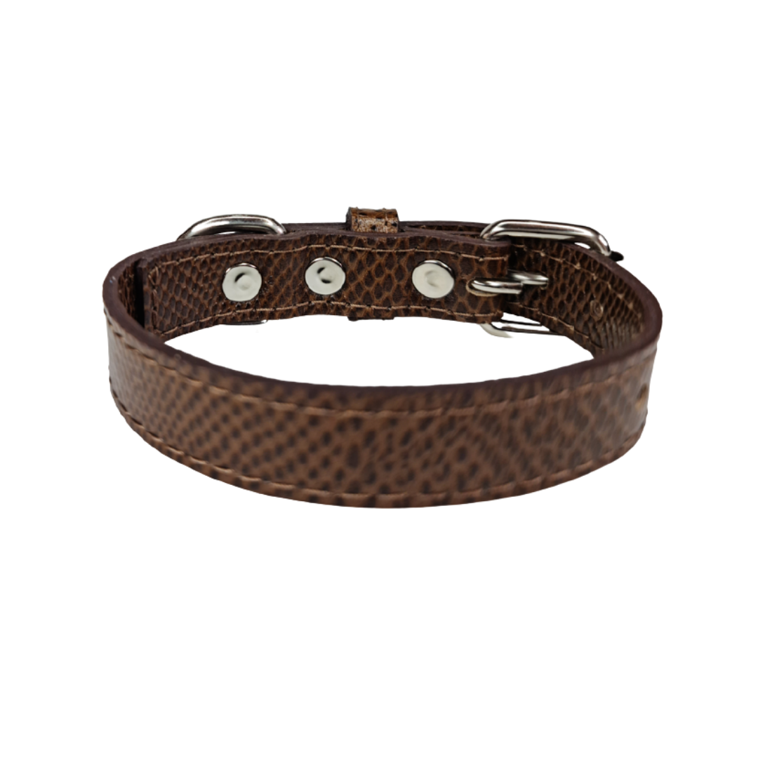 Collar de Cuero para perros - Café hebilla nickel